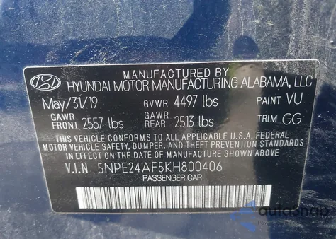 2019 Hyundai Sonata Se из США, поврежденный, VIN 5NPE24AF5KH800406